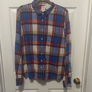J. Crew Women's Blue and Red Plaid Button Down Shirt